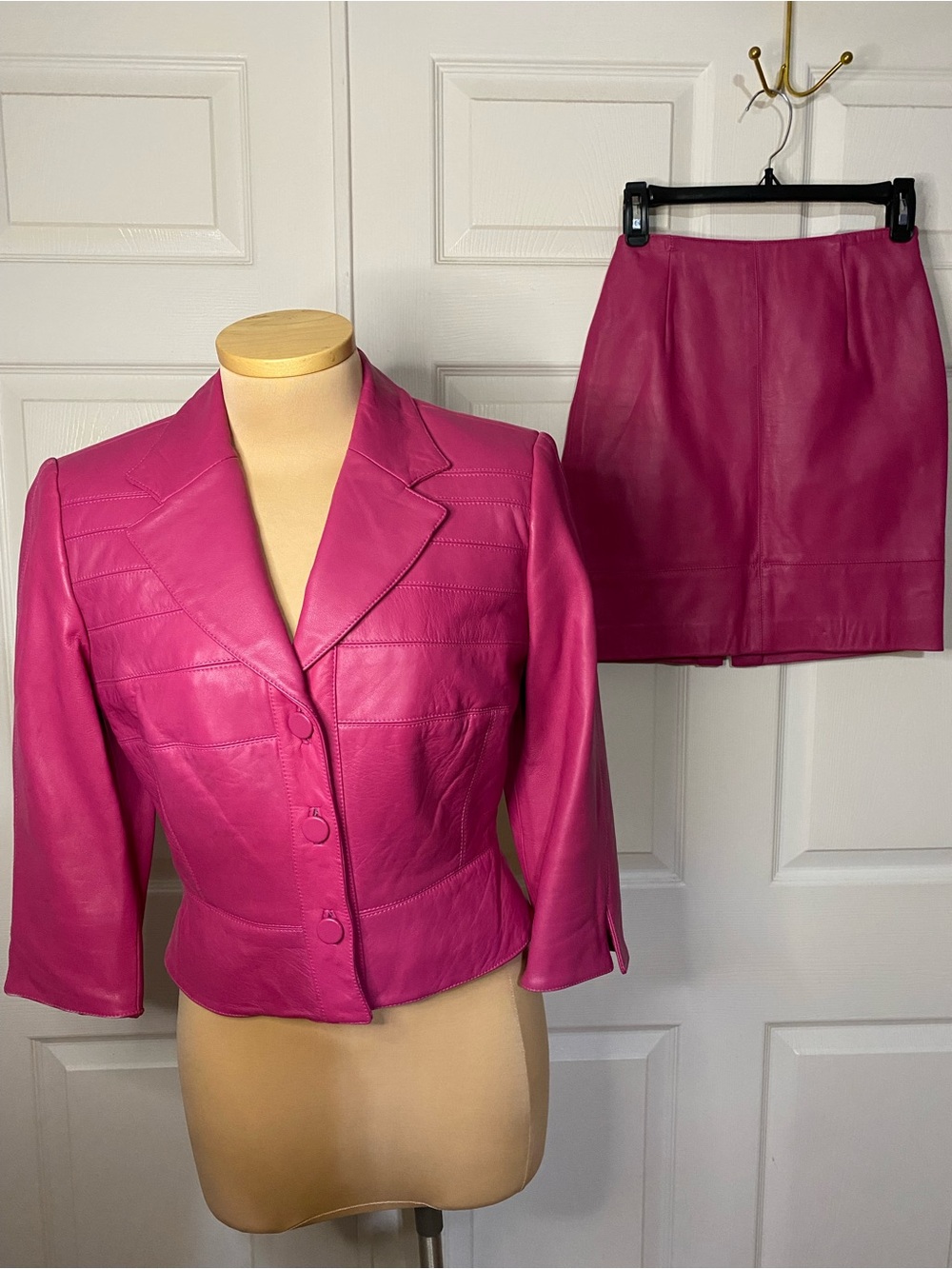 Alberto Makali Vintage Pink Leather Blazer & Mini Skirt Set — Size 4, Barbiecore